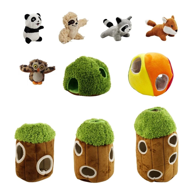 Dog Hide And Seek Colorful Squeak Stuffed Animals and Tree Toy