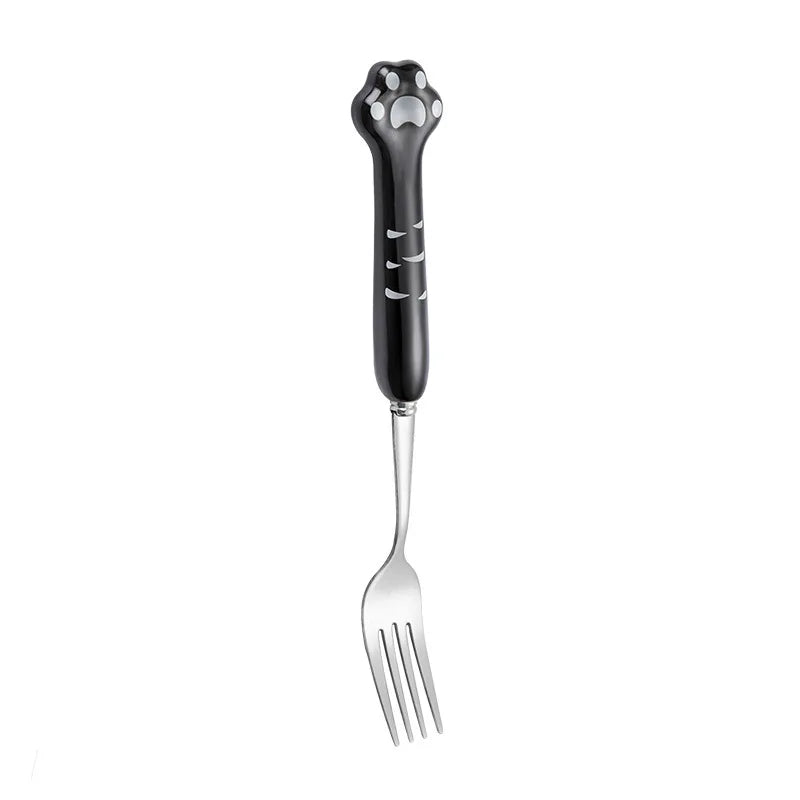 Stainless Steel Cute Cat Claw Ceramic Spoon and Fork