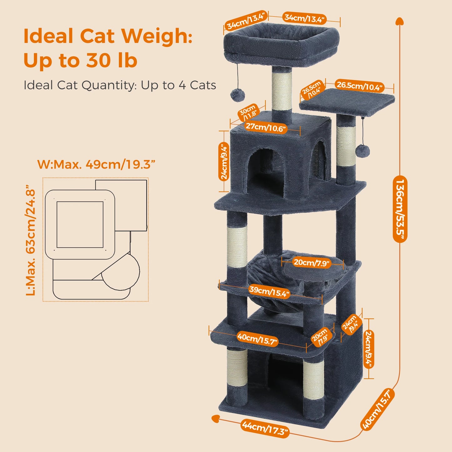 Multi-Level Cat Tree Cat Tower with Scratching Post