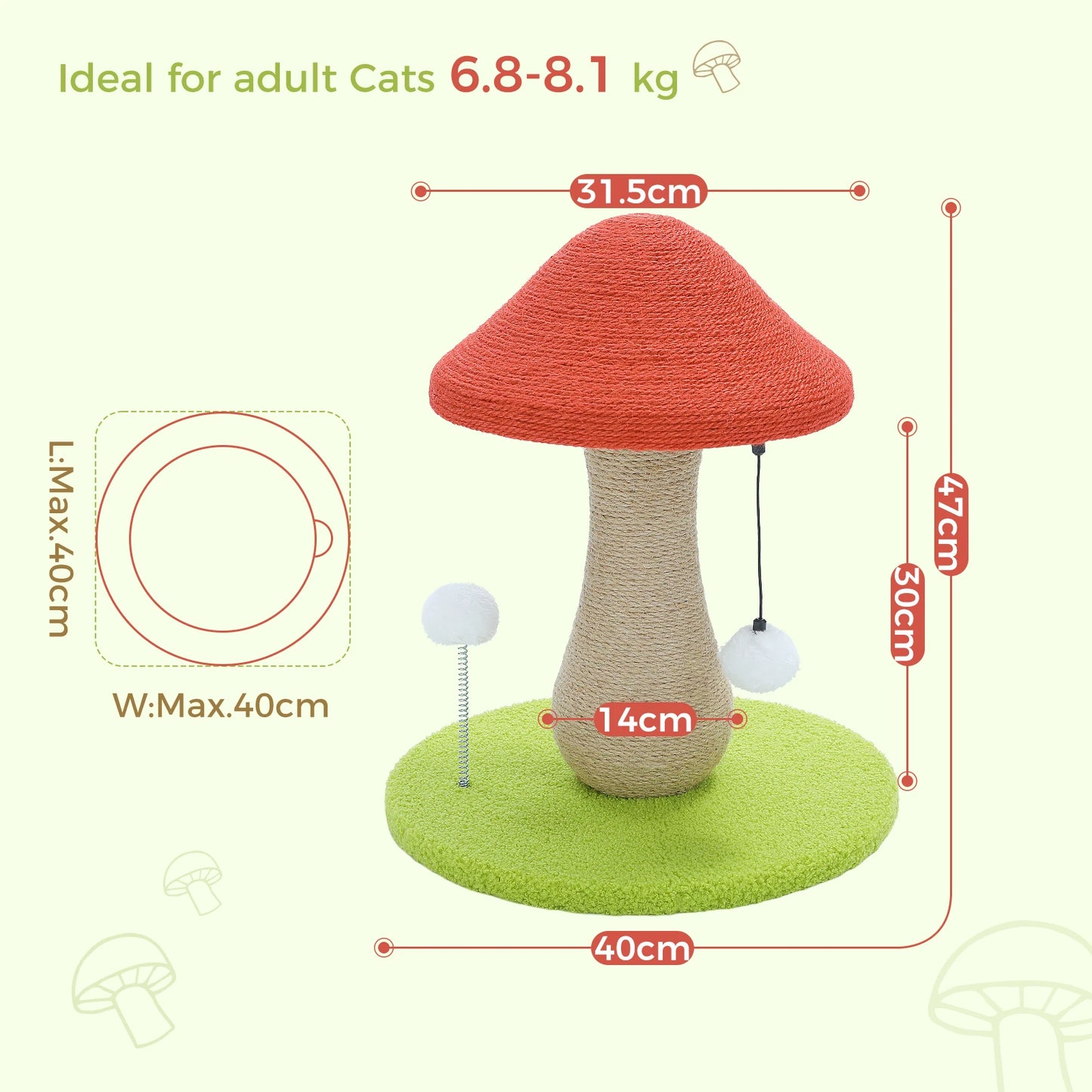 Cat Scratching Post with Spring Ball, Mushroom Scratcher