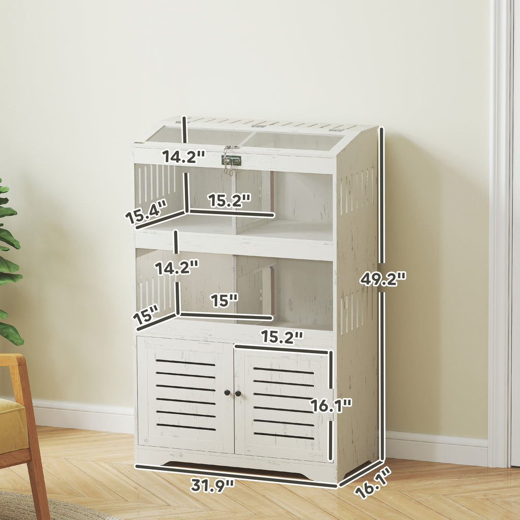 Large Hamster Cage with Storage Cabinet, Clear Transparent Panels, Cream White