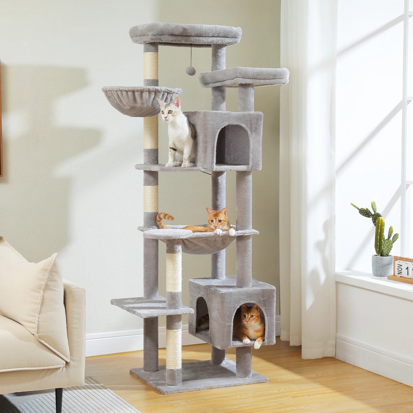 Tall Cat Tree, Multi-Level Tower with Super Large Hammock