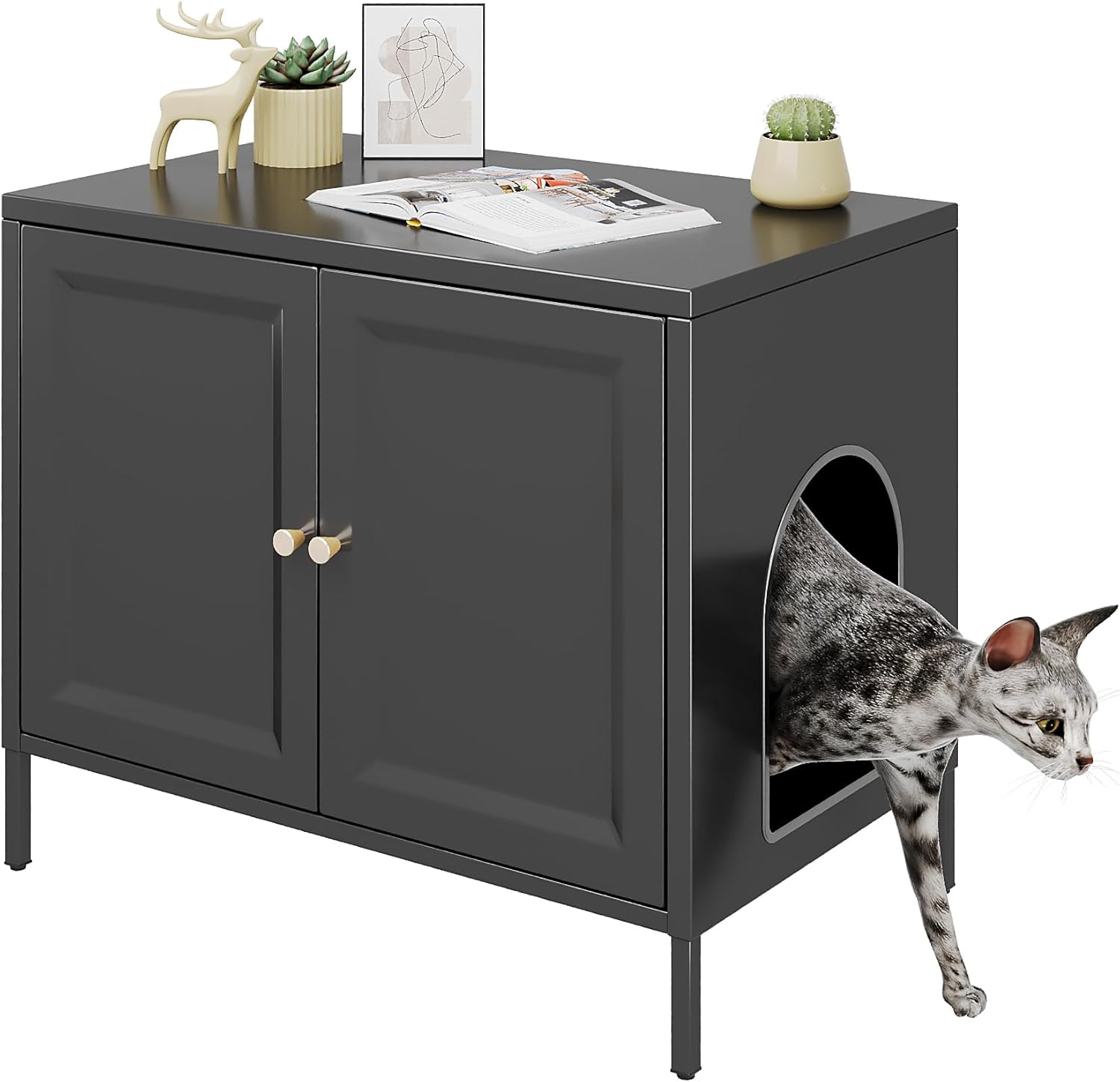 Cat Litter Box Enclosure Furniture With Barn Door