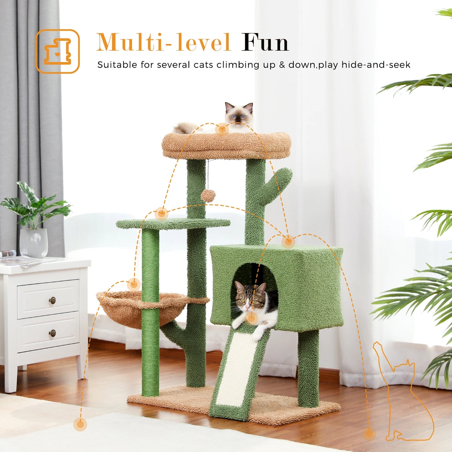 Cactus Cat Tree Tower with Sisal Scratching Post