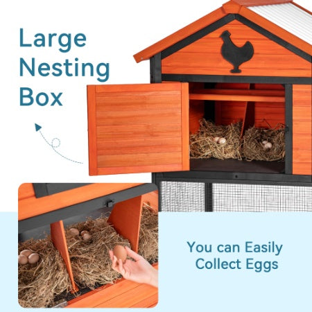 Durable Wood And Iron Chicken Coop With Runway And Waterproof Roof, Suitable For 5-7 Chickens, Built-in Nesting Box