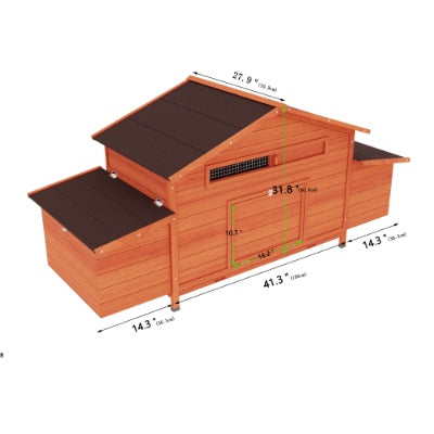 Large Wooden Chicken Enclosure For Outdoor With 2 Sides Nesting Boxes,2 Free-range Doors Leakproof Tray