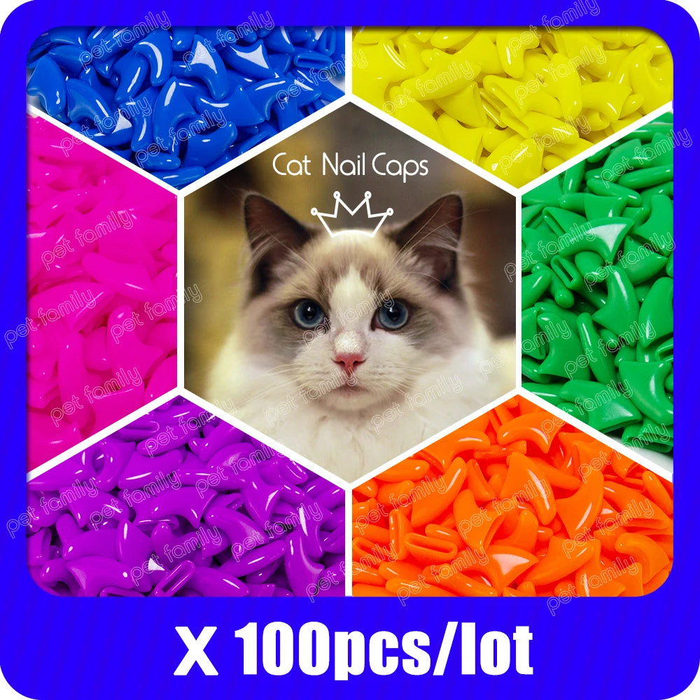 Cat Nail Caps Soft Nail Protector with free Glue Applicator multi colors