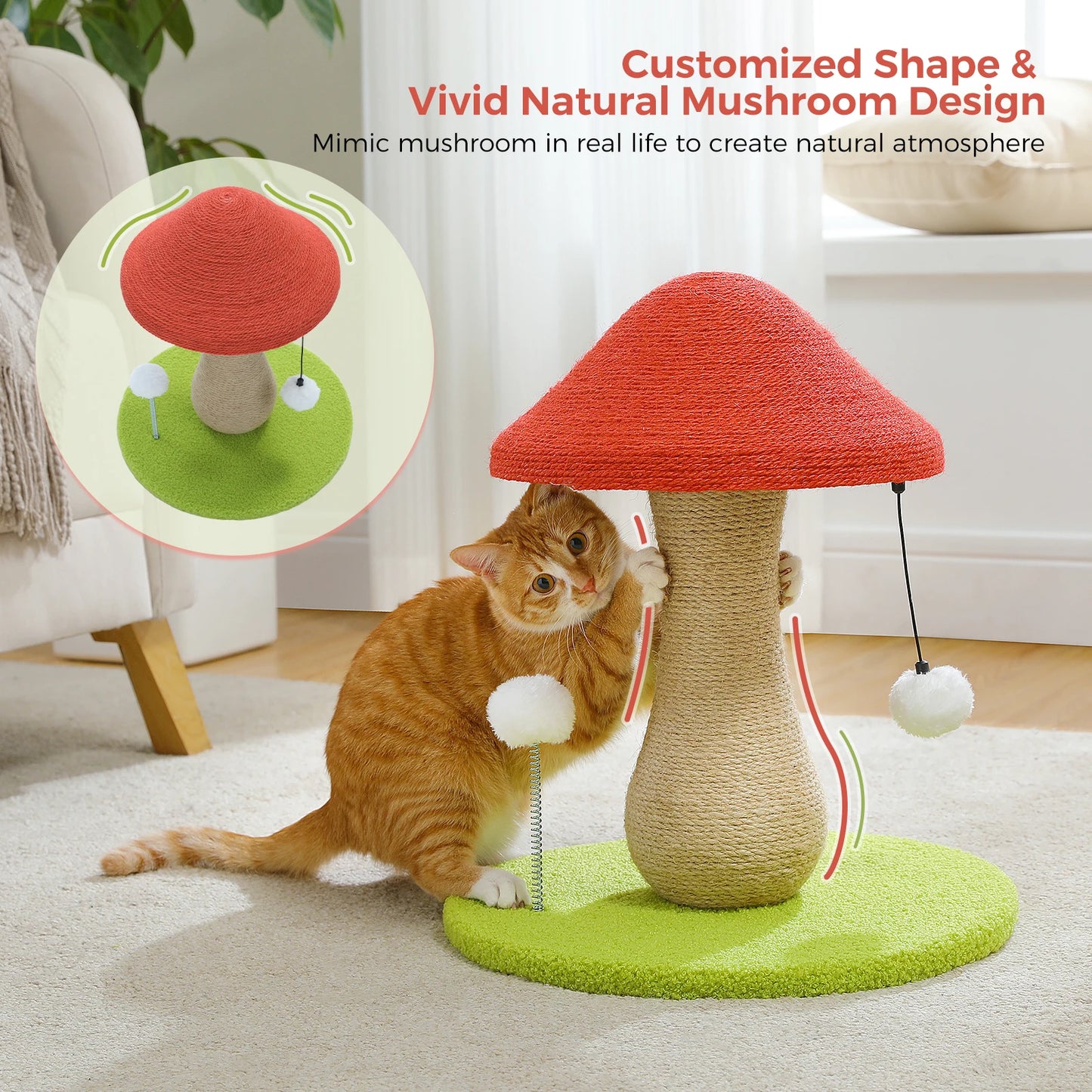 Cat Scratching Post with Spring Ball, Mushroom Scratcher