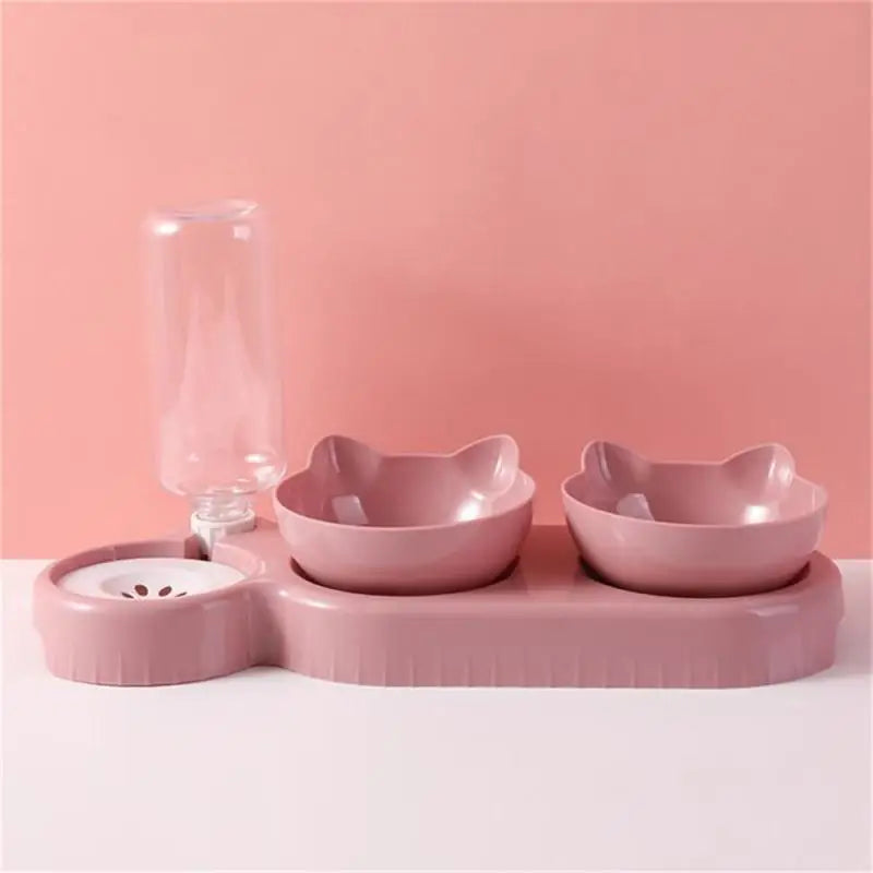 Pet Feeder, 2-in-1 Double Bowls With Automatic Drinking Bottle