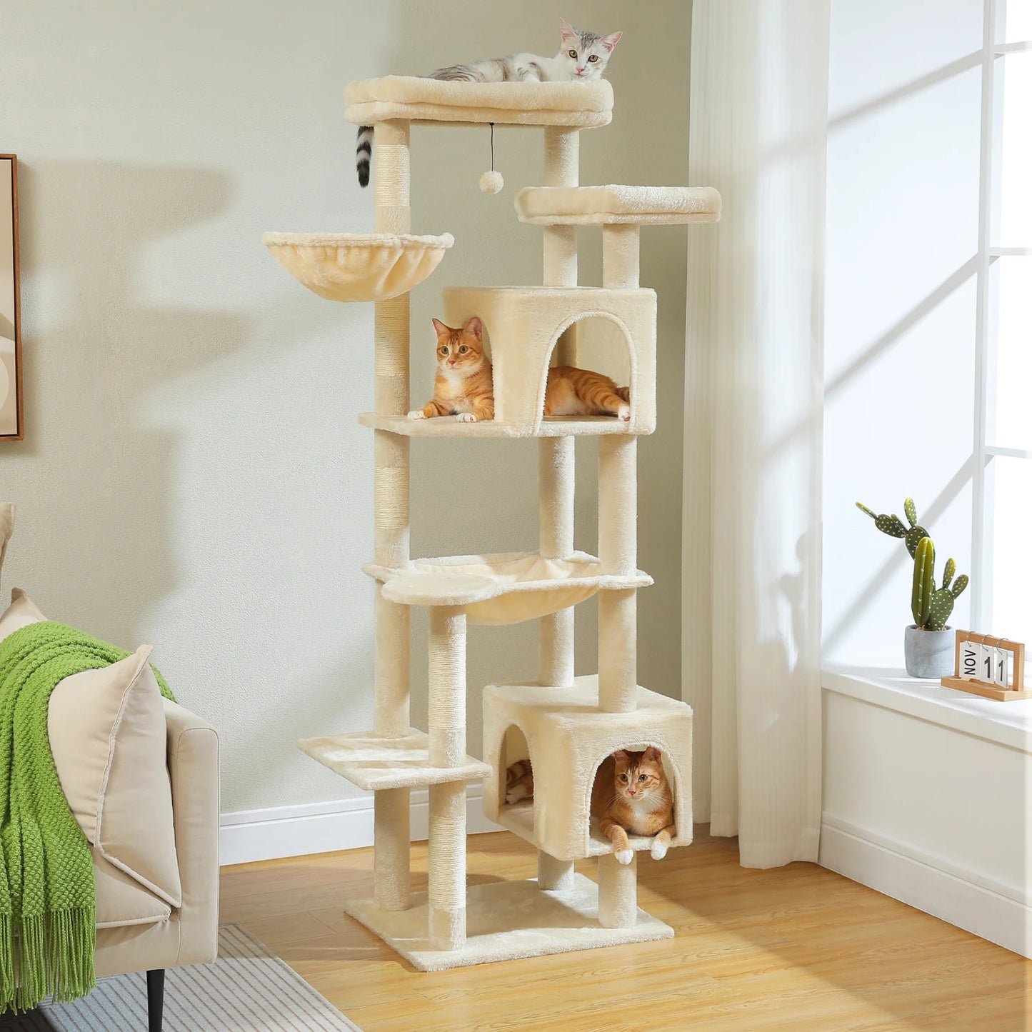 Tall Cat Tree, Multi-Level Tower with Super Large Hammock