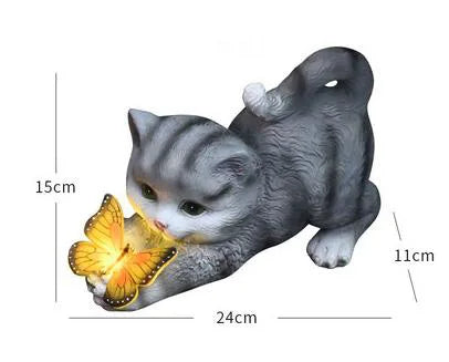 Solar Light Butterfly And Cat Resin Outdoor Sculpture