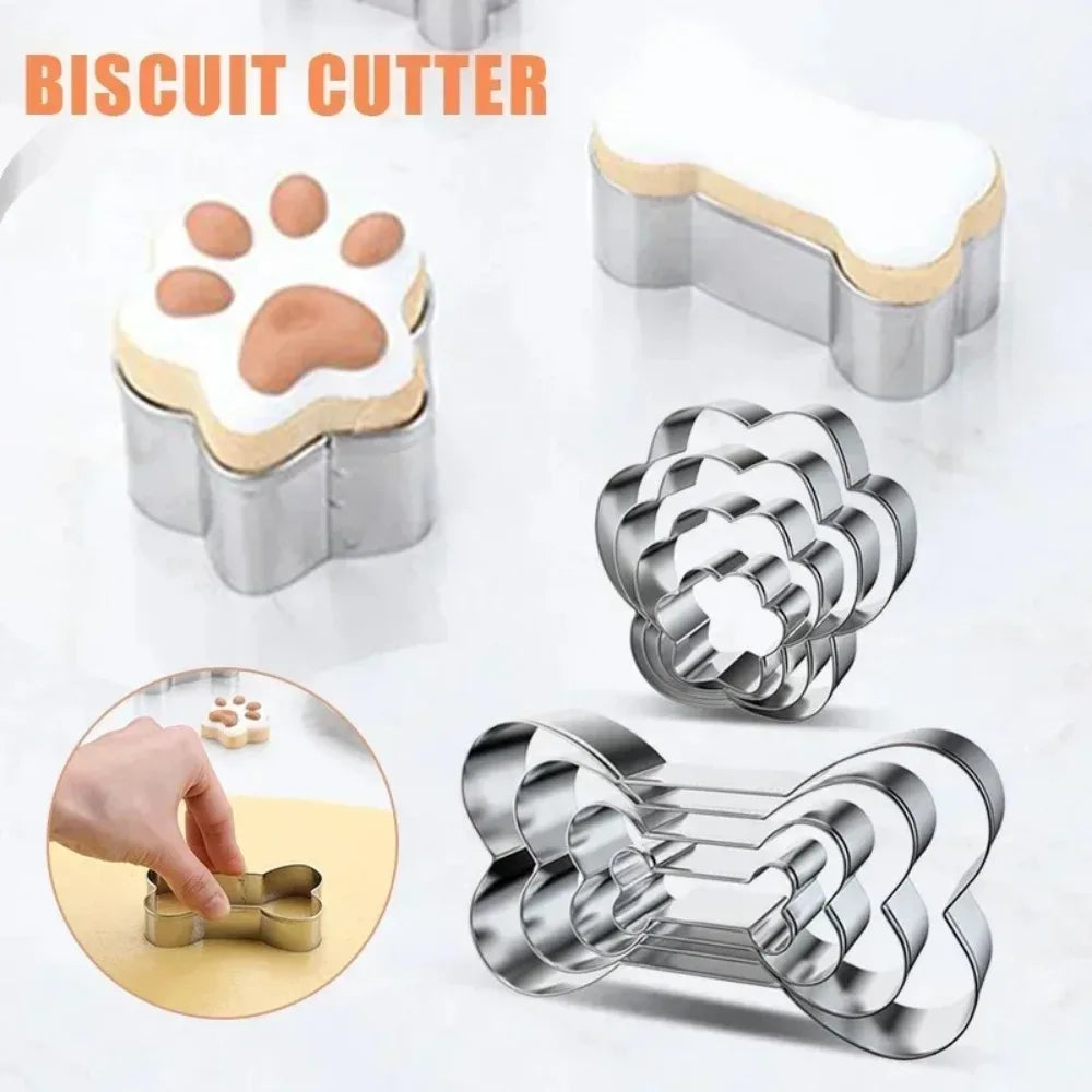 Cookie Cutter Pet Dog Bone Paw Shaped Stainless Steel Mold 4pcs