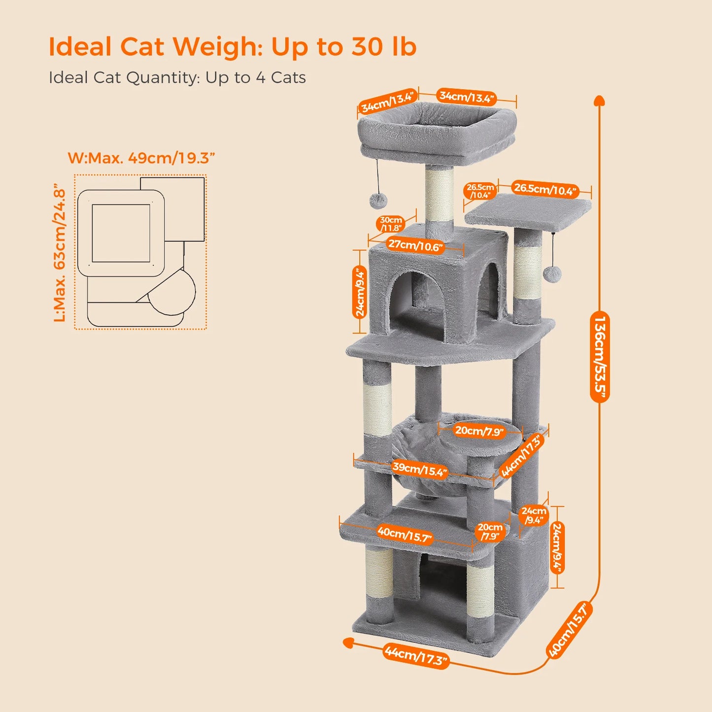 Multi-Level Cat Tree Cat Tower with Scratching Post