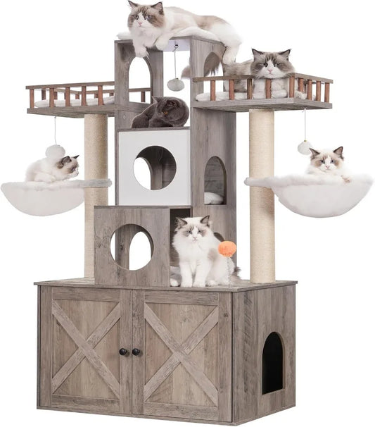 Luxury Heavy Duty, Modern Cat Condo Furniture with Litter Box Enclosure