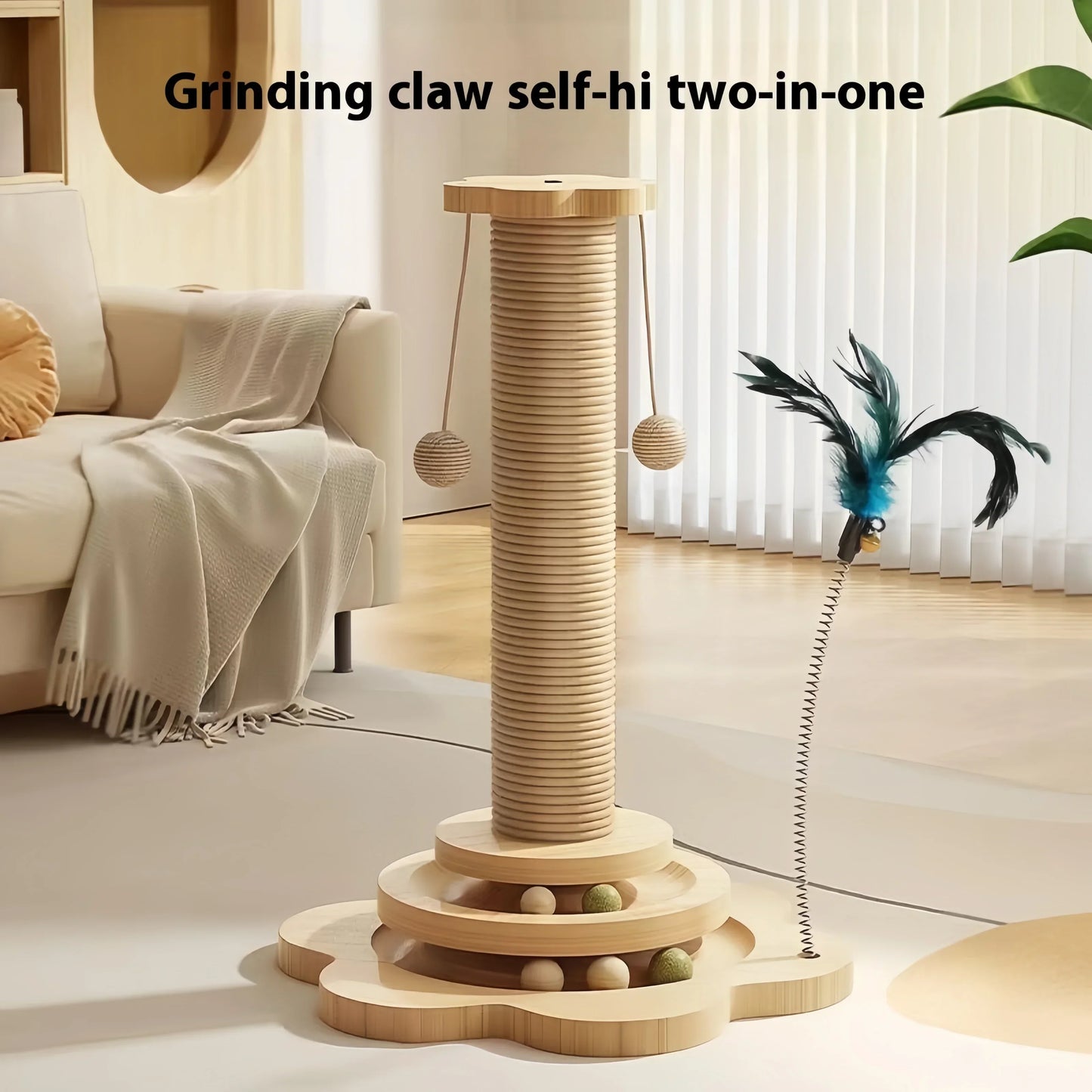 Solid Wood Cat Turntable Sisal Scratching Board