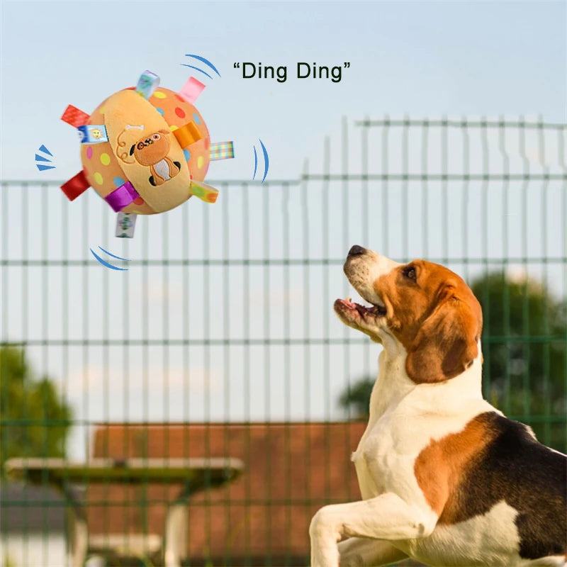 Plush Dog Catching Ball with Bells