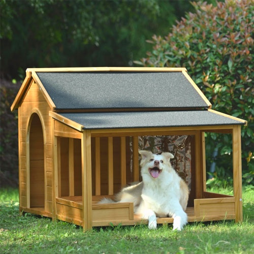Large Wooden Dog House With Porch, Asphalt Roof and Elevated Floor