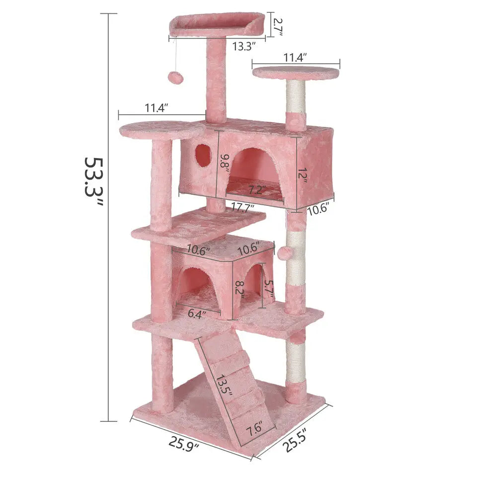 55'' Pink Cat Condo Tower with Scratching Post