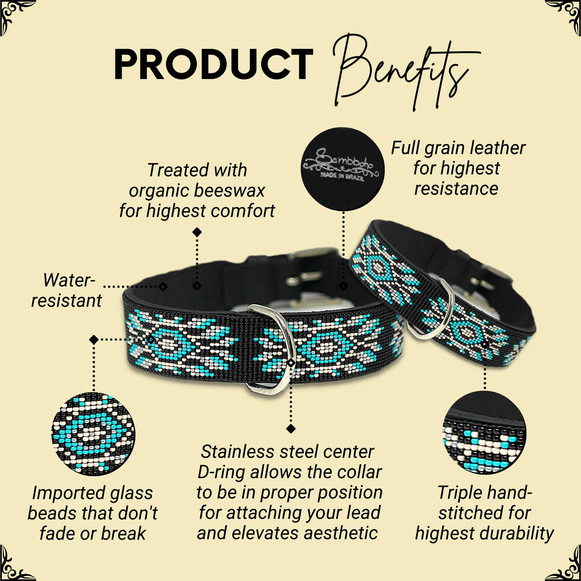 Bora Bora Sambboho dog collar (with center D-ring)
