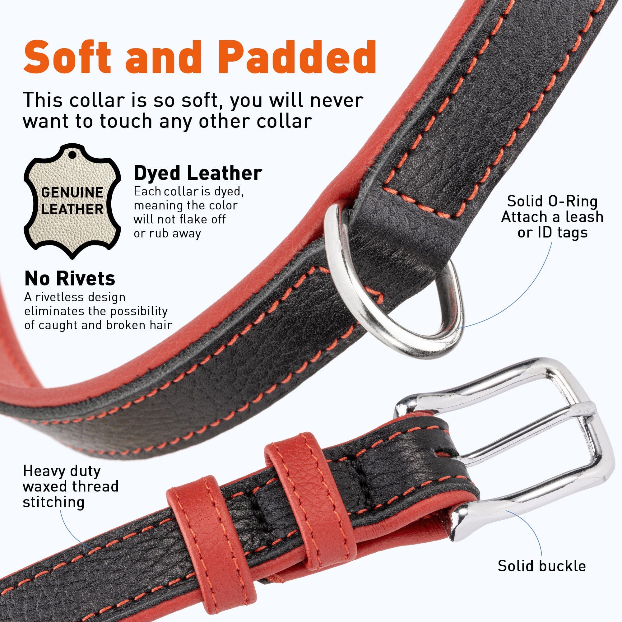 Soft Leather Dual-Color Flat Dog Collar