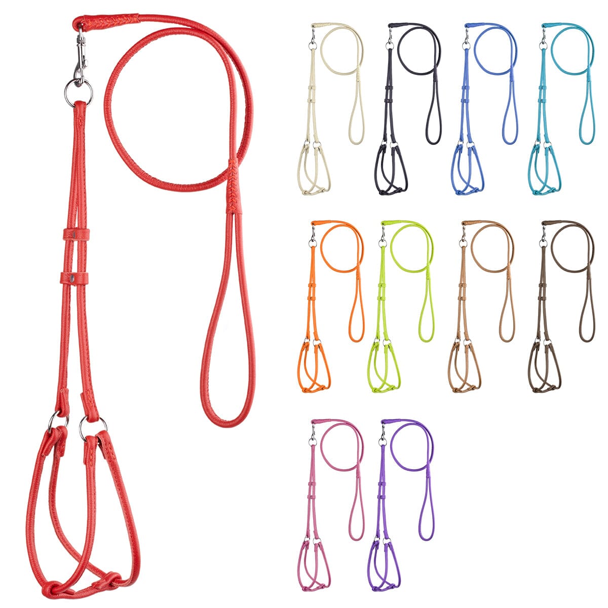 Soft Leather Round Step-In Dog Harness + Round Dog Lead