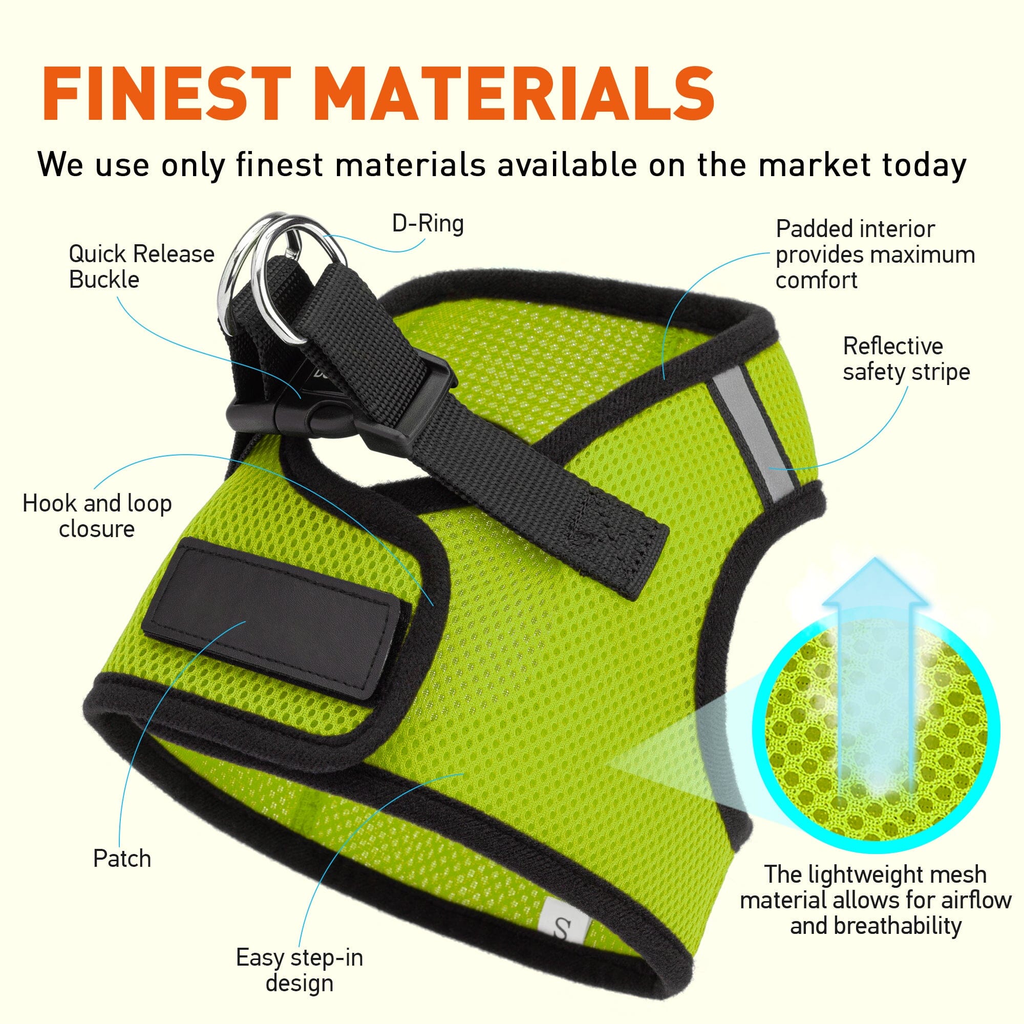 Boston Mesh Dog Harness + Built-in Hook & Loop Fastener