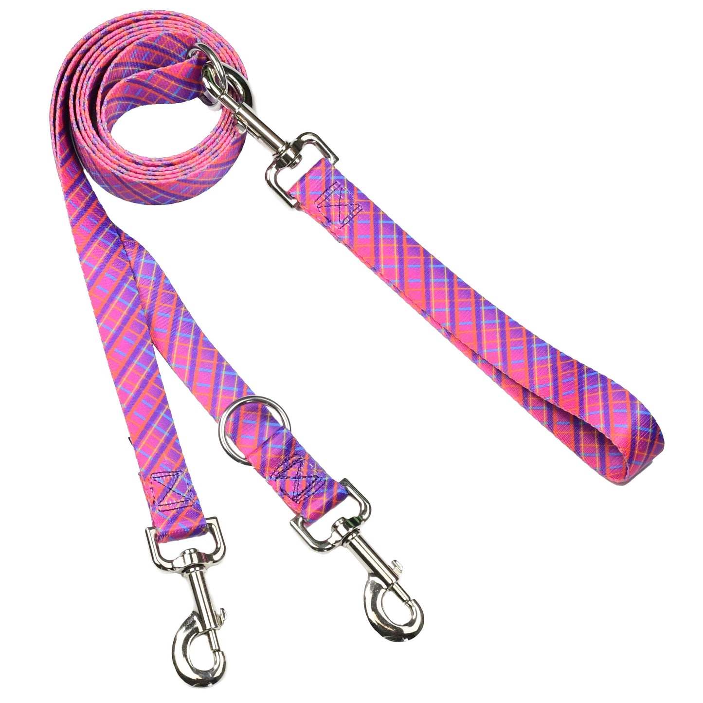 Neon Sunrise Plaid Double Connection Leash – EarthStyle