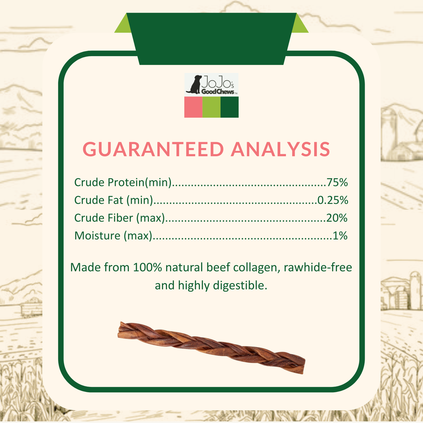 All-Natural Braided Collagen Stick Dog Treats, Supports Joint, Skin & Coat Health – 12-Inch Standard (25/Case)