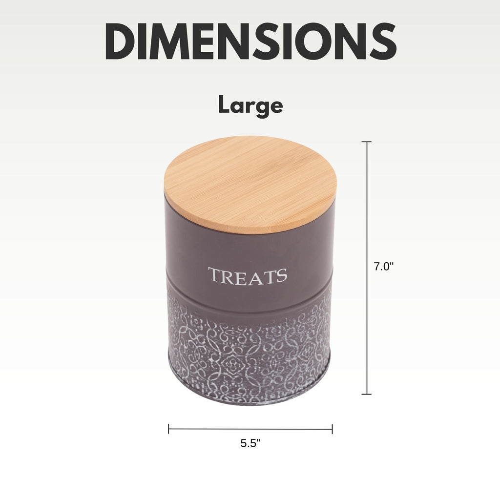 Country Living Dog Treat Canisters - Set of 2 Carbon Steel Jars with Bamboo Lids – Volcanic Gray