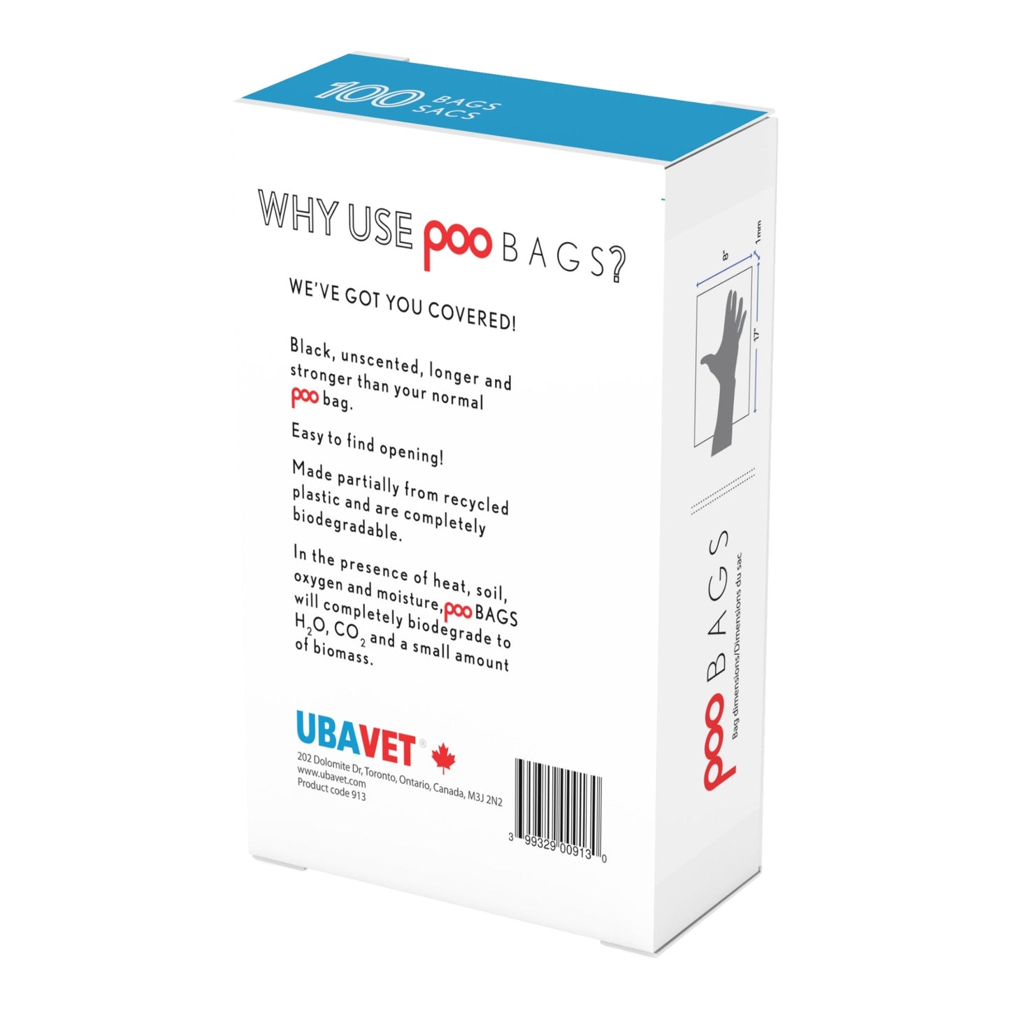 UBAVET DOO Extra-Long Waste Bags for Dogs & Cats – 100-Pack, Durable & Unscented