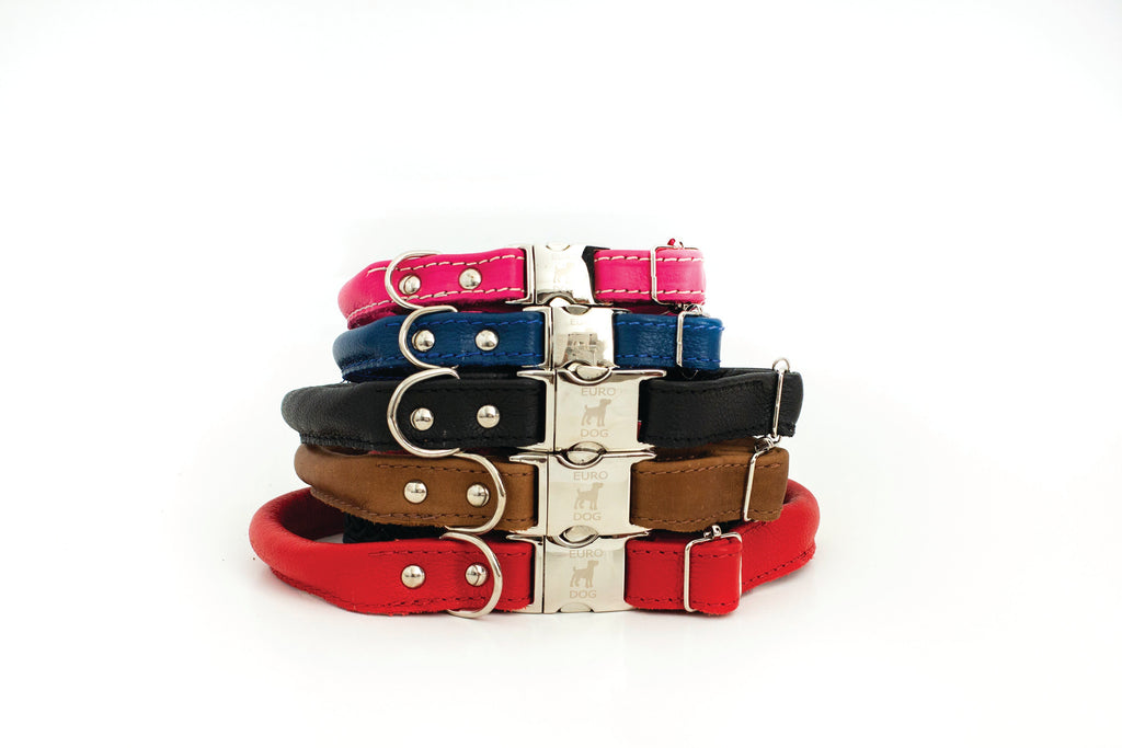 Rolled Style Pink Leather Quick-Release Dog Collar