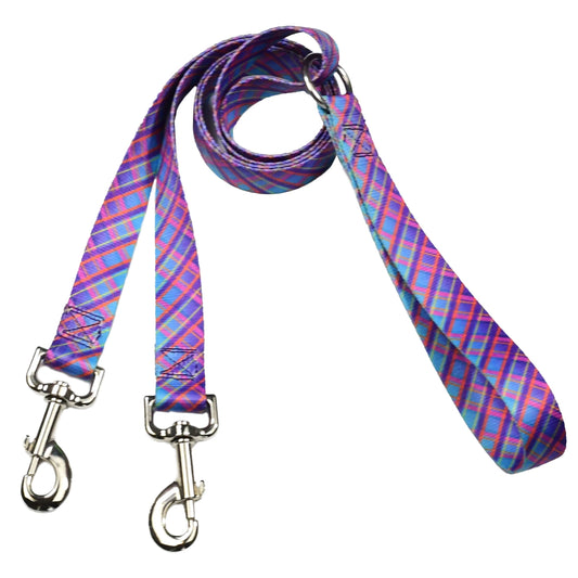 Twilight Glow Blue Plaid Double Connection Dog Leash – EarthStyle