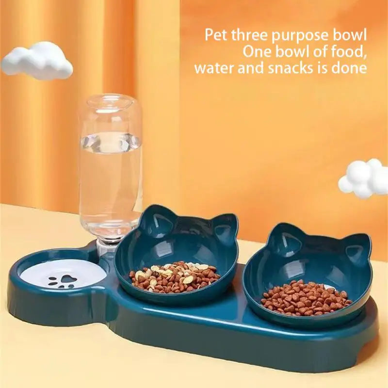 Pet Feeder, 2-in-1 Double Bowls With Automatic Drinking Bottle