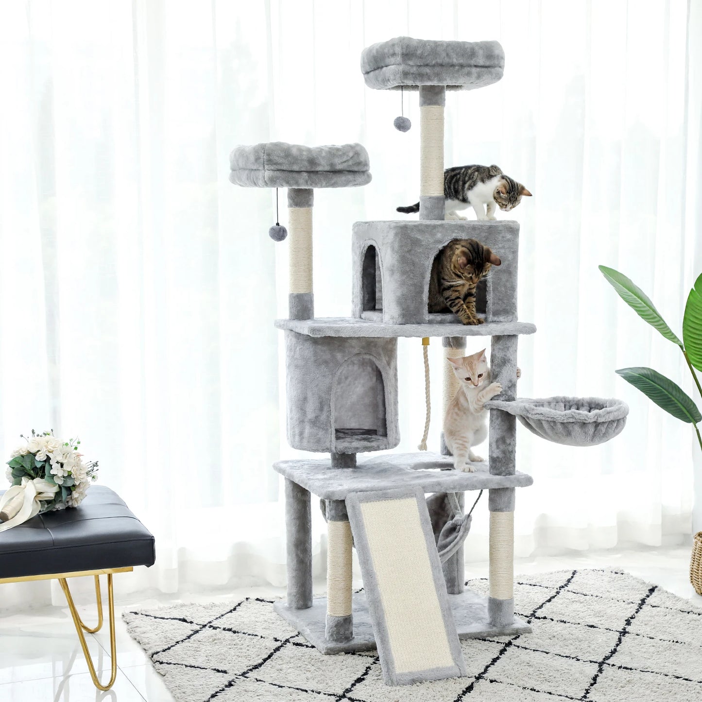 Cat Tree House with Hanging Ball Cat Condos