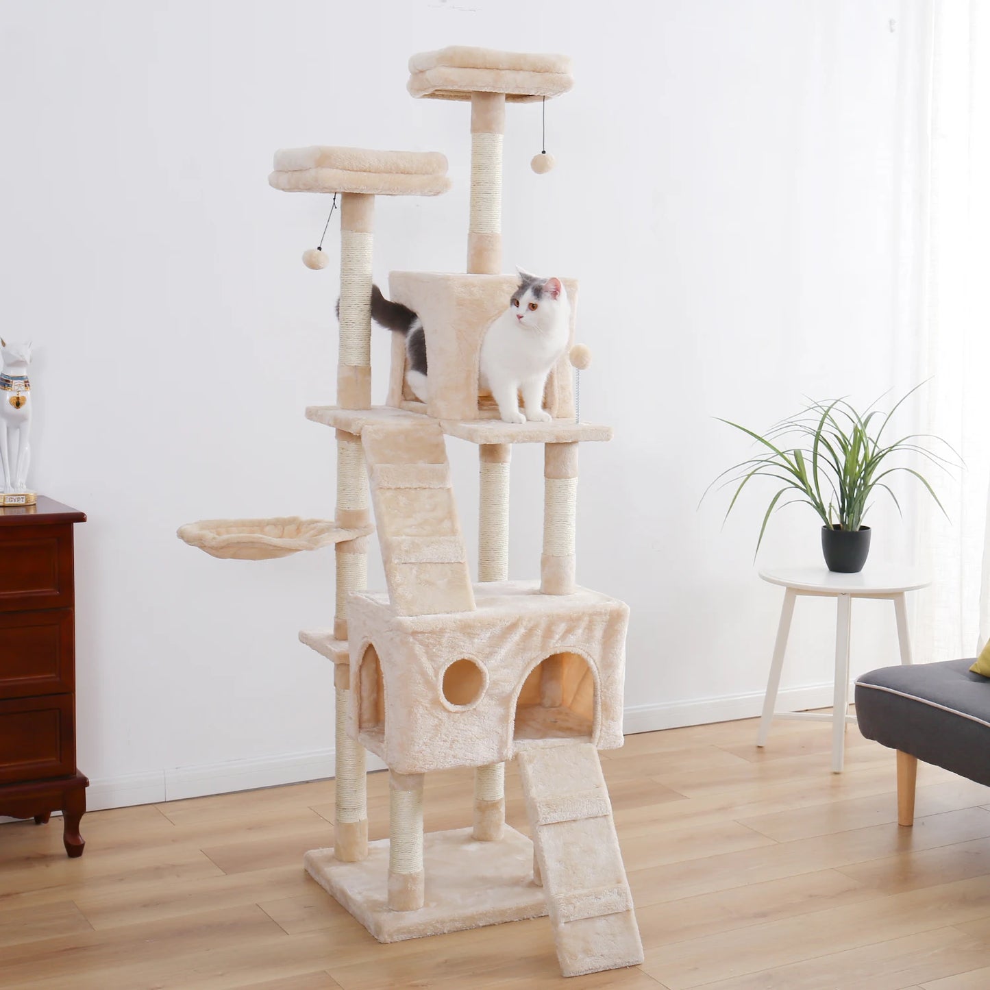 Cat Tree House with Hanging Ball Cat Condos