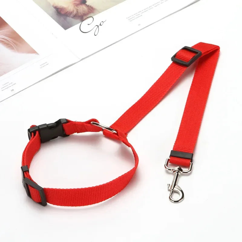 Solid Color Two-in-one Pet Car Seat Belt Nylon Lead Leash - Love My Pet