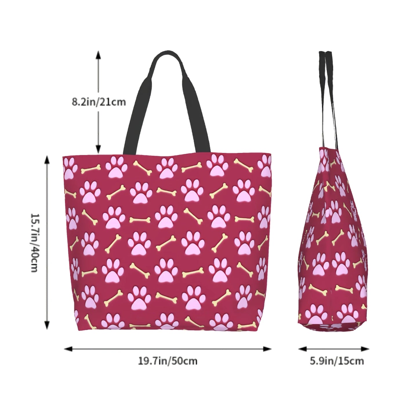 Pink Paw Print Dog Canvas Tote Bag