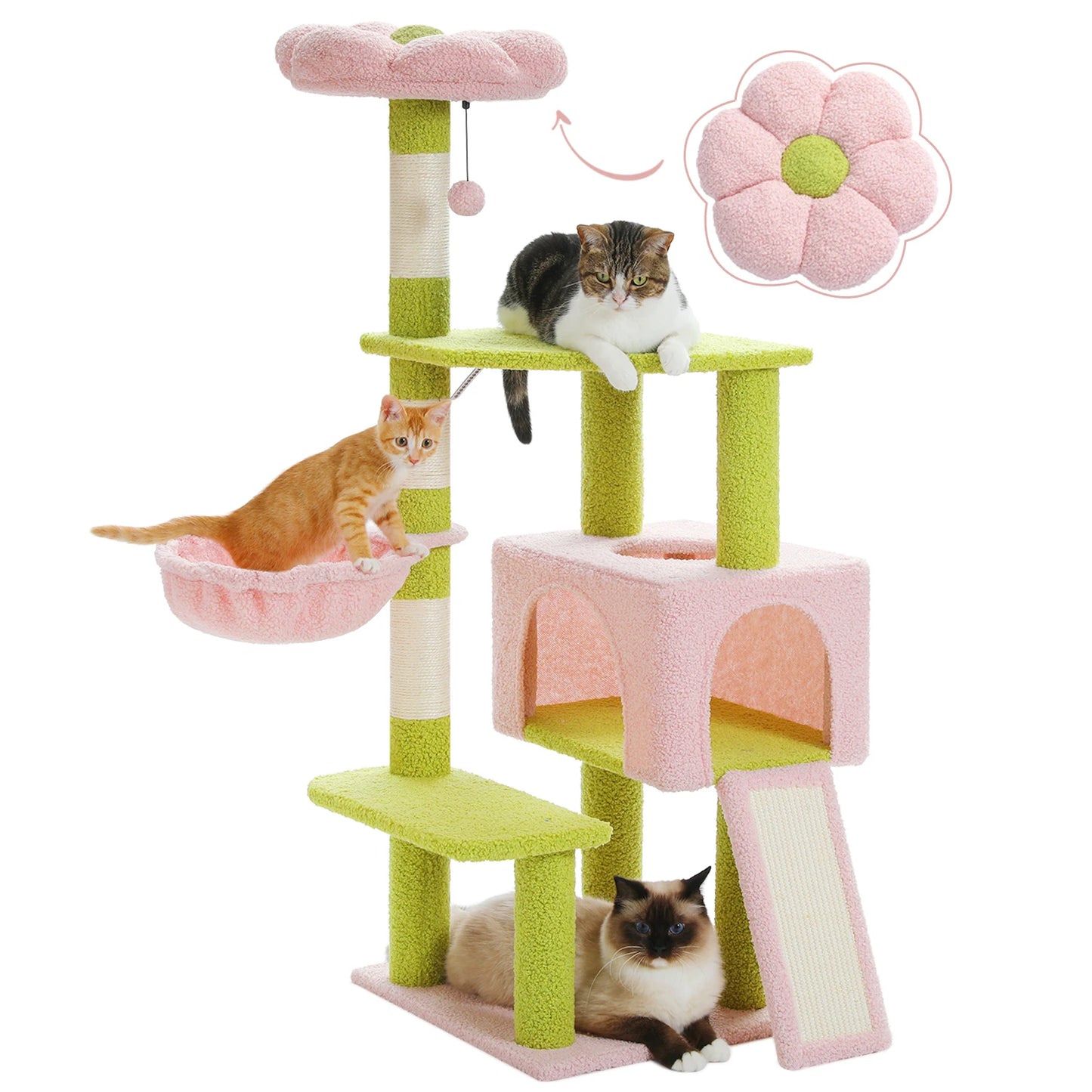 Multi-Level Cat Tree with Sisal Scratching Posts, Hammock, Ramp Ladder