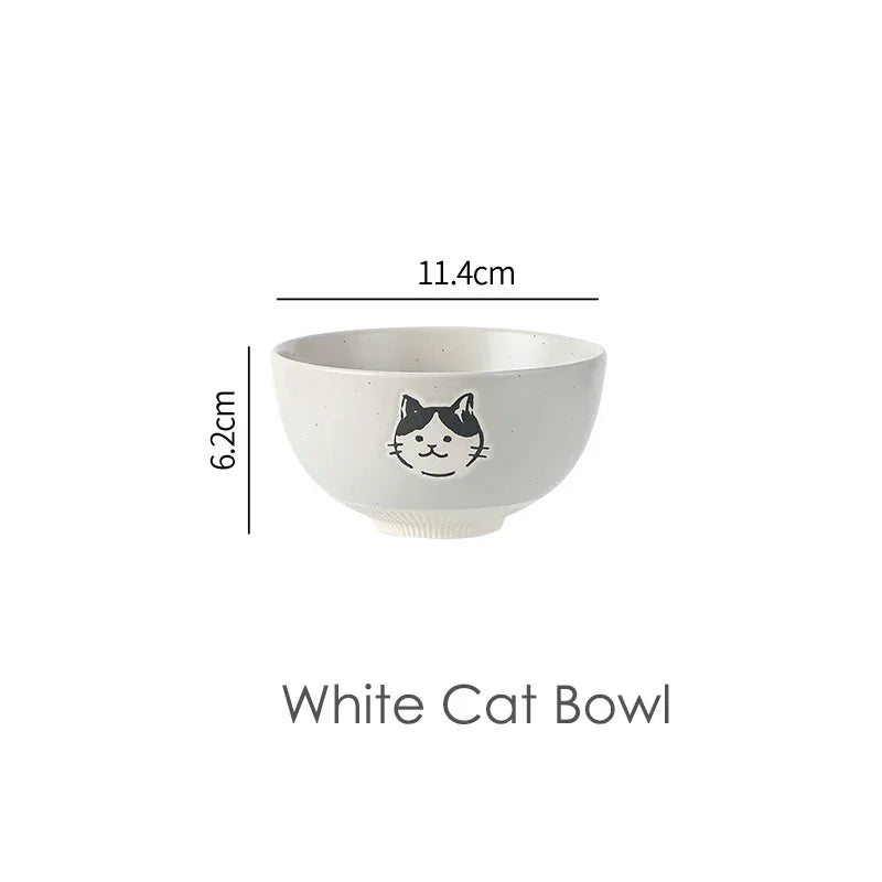 Hand-painted Stoneware Cat Face Ceramic Bowl