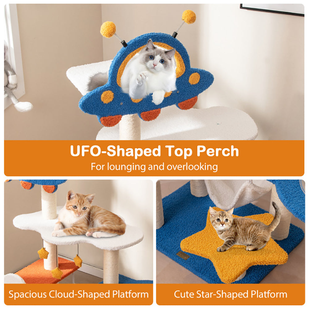 49 Inches Tall Cat Tree with UFO Top Perch Space Capsule