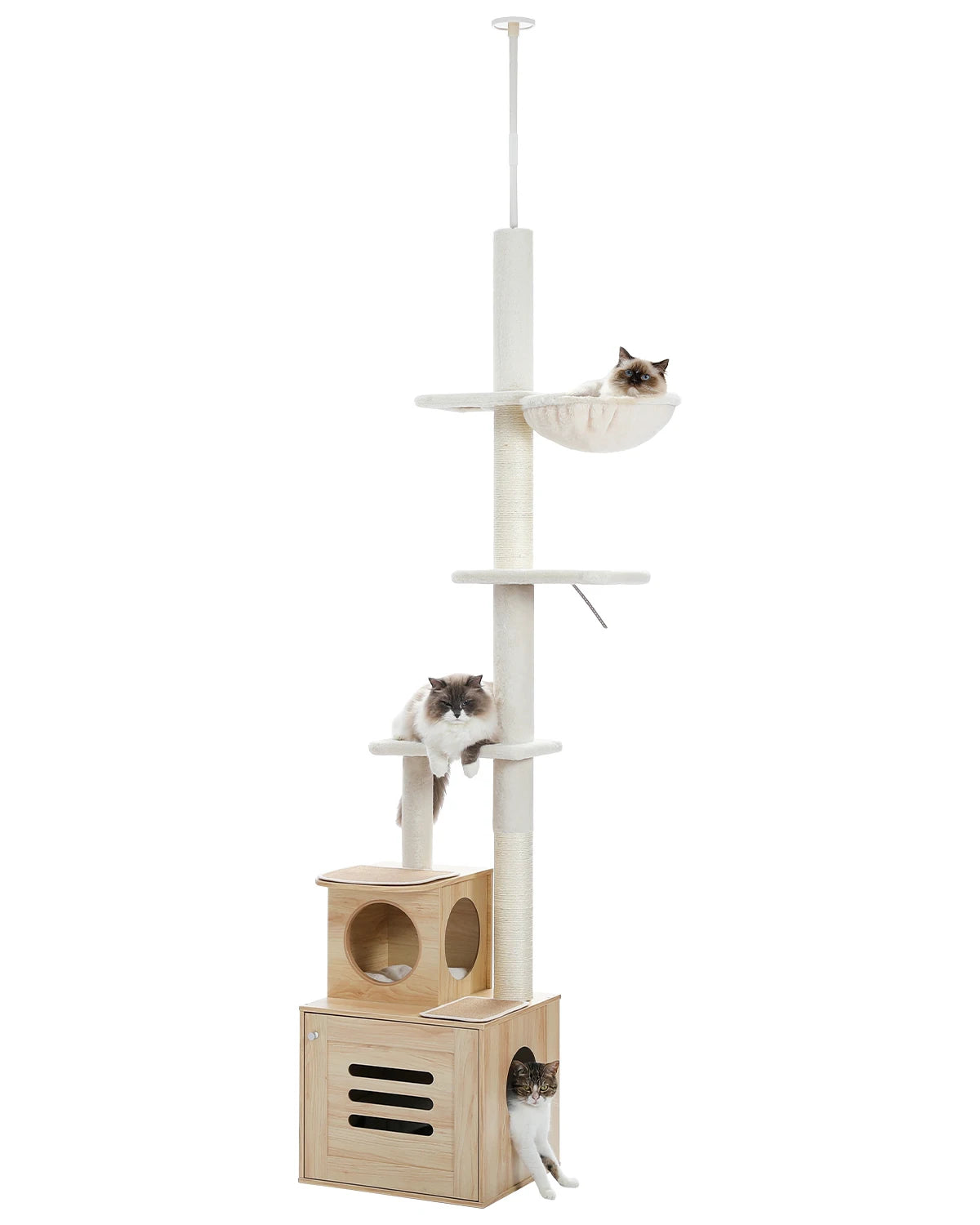 Tall Cat Tree Tower with Scratching Post Cozy Condo House and Litter Box Enclosure