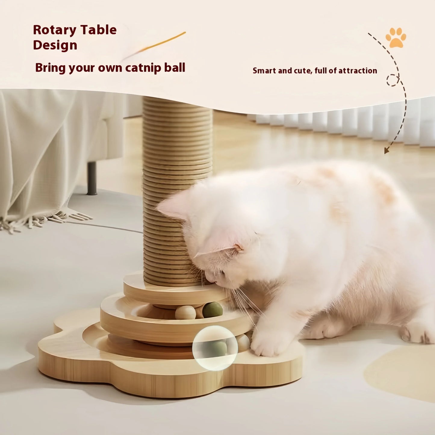 Solid Wood Cat Turntable Sisal Scratching Board