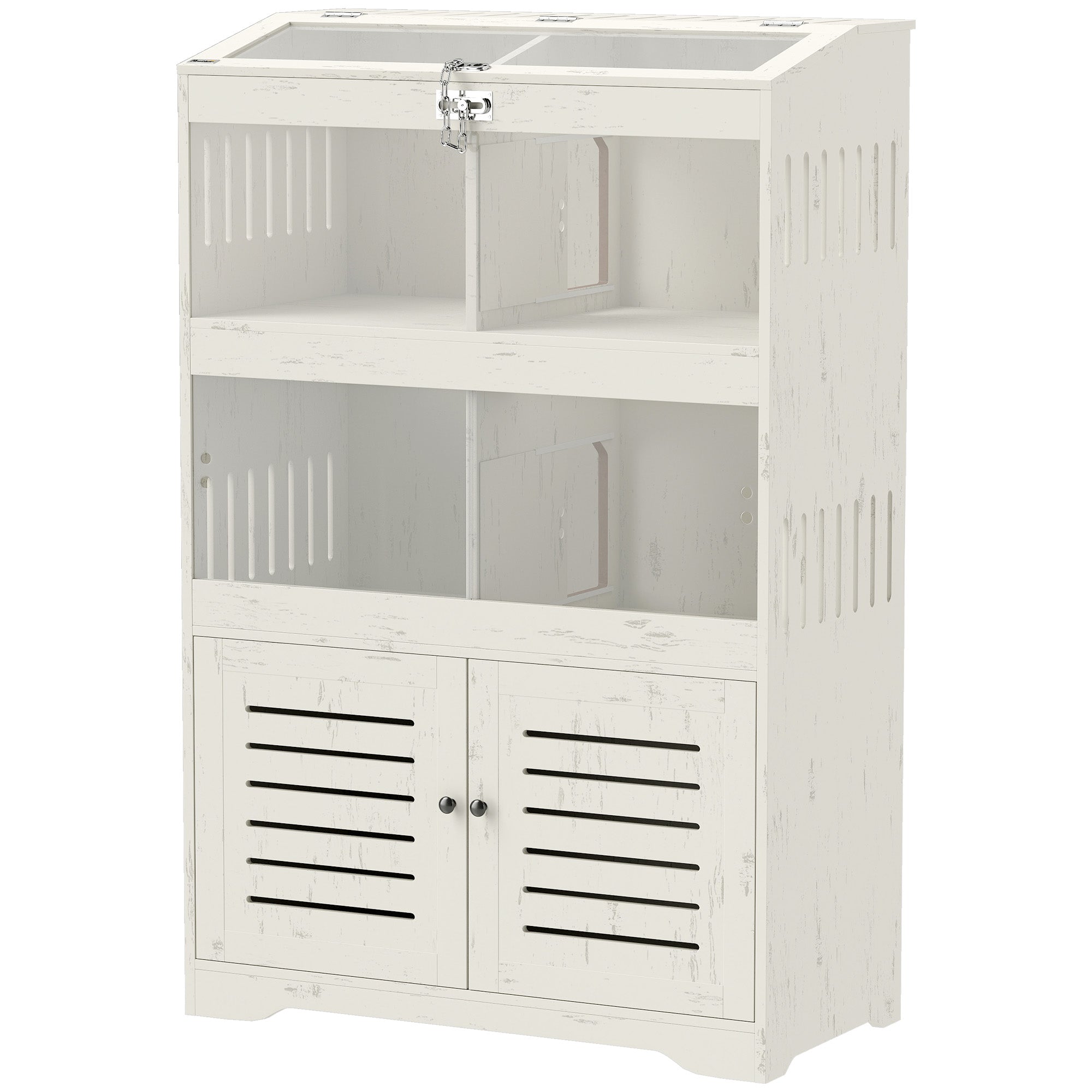 Large Hamster Cage with Storage Cabinet, Clear Transparent Panels, Cream White