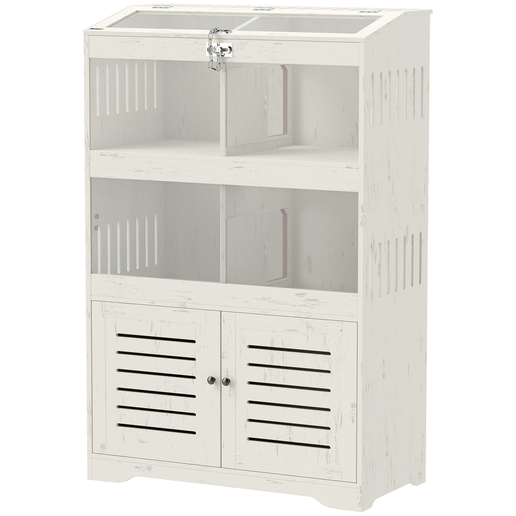 Large Hamster Cage with Storage Cabinet, Clear Transparent Panels, Cream White