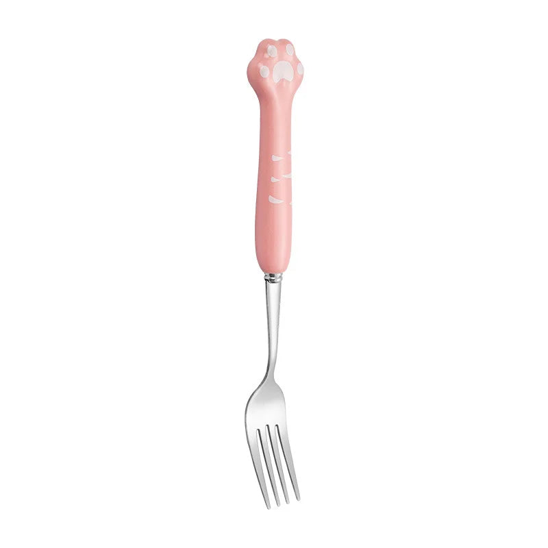 Stainless Steel Cute Cat Claw Ceramic Spoon and Fork