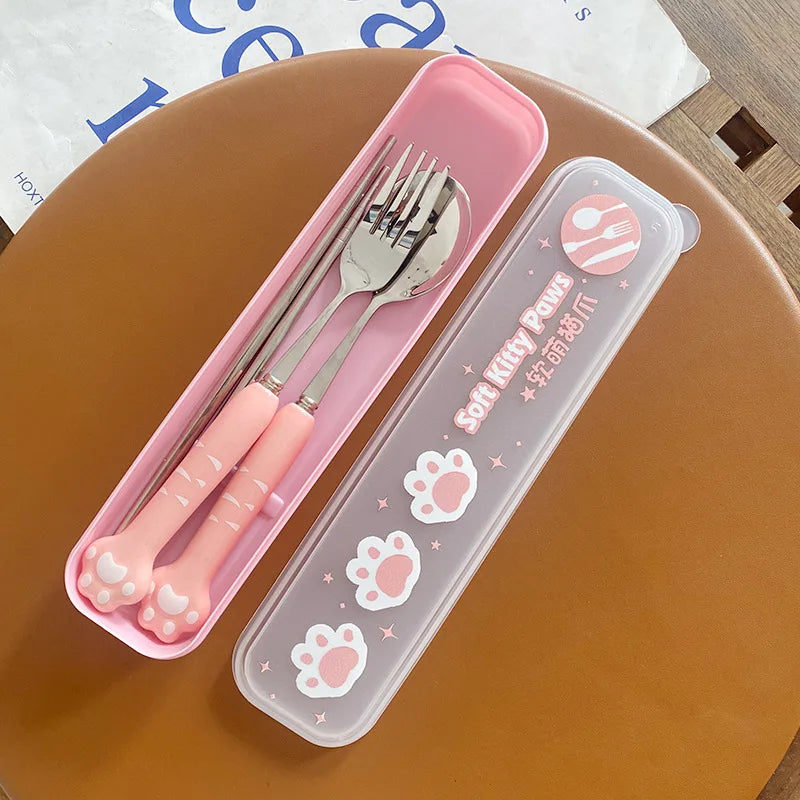 Stainless Steel Cute Cat Claw Ceramic Spoon and Fork