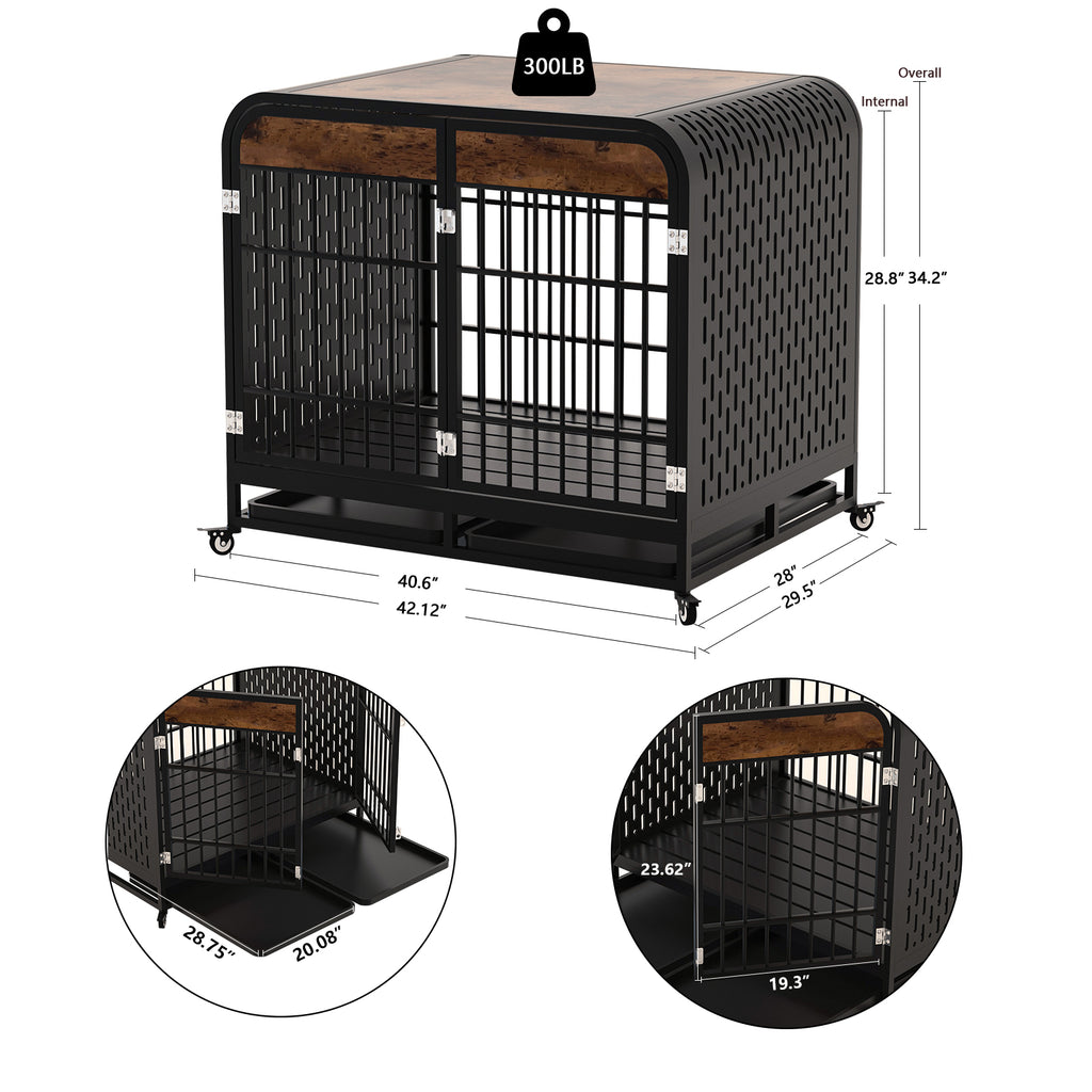 Heavy Duty Dog Crate, Wooden Table 42inch Brown