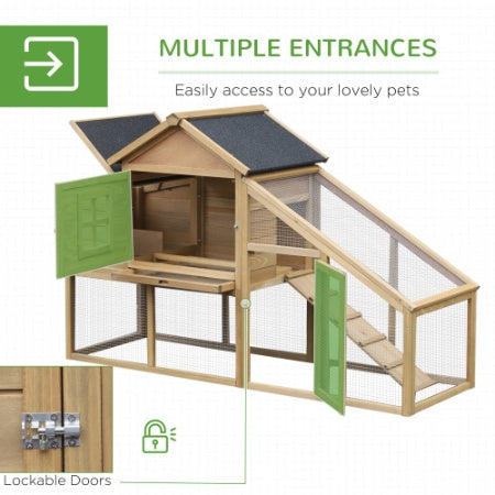 PawHut 69 Wooden Chicken Coop, Poultry Cage Hen House With Connecting Ramp, Removable Tray, Ventilated Window And Nesting Box, Natural