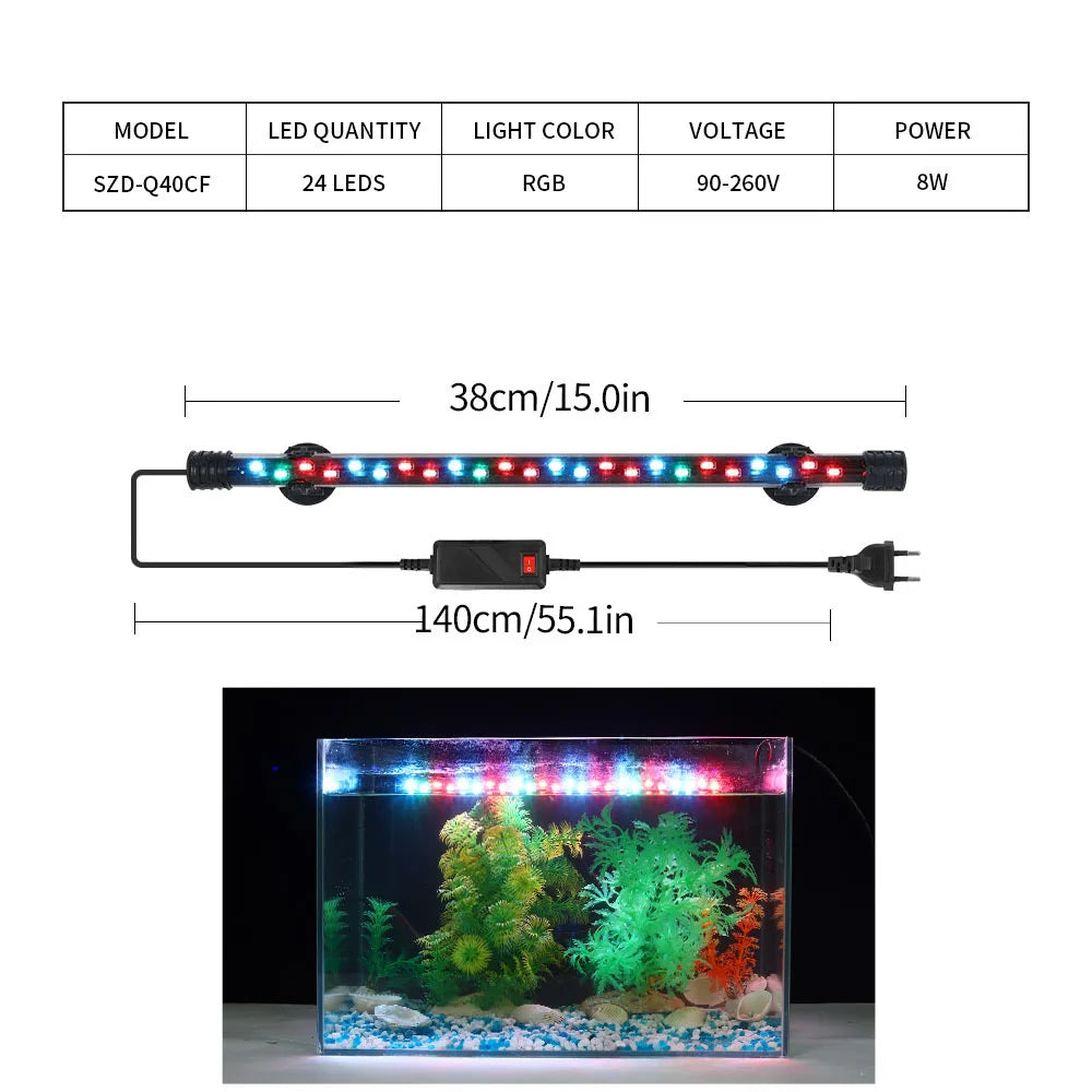 Aquarium Light LED Waterproof Fish Tank Clip Light 90-260V