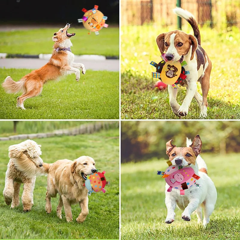 Plush Dog Catching Ball with Bells